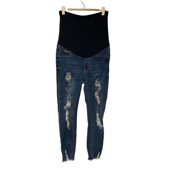 Song Maternity size Small distressed skinny jeans with elastic waist band - Picture 1 of 7